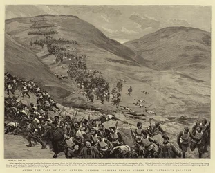 After the Fall of Port Arthur, Chinese Soldiers flying before the Victorious Japanese